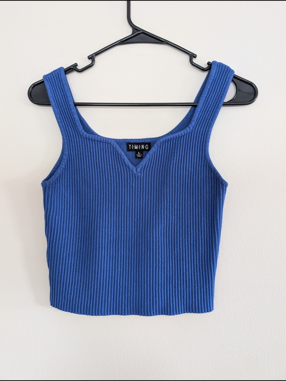 Timing Blue Ribbed V-Neck Tank